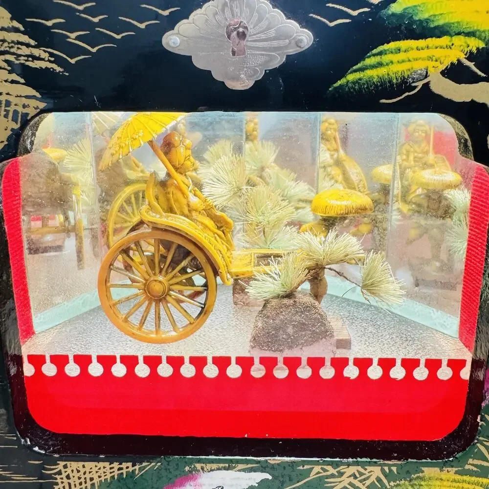 Vintage Jewelry Box Asian Music MOTION Geisha Mirror Japan Handpainted Works 13